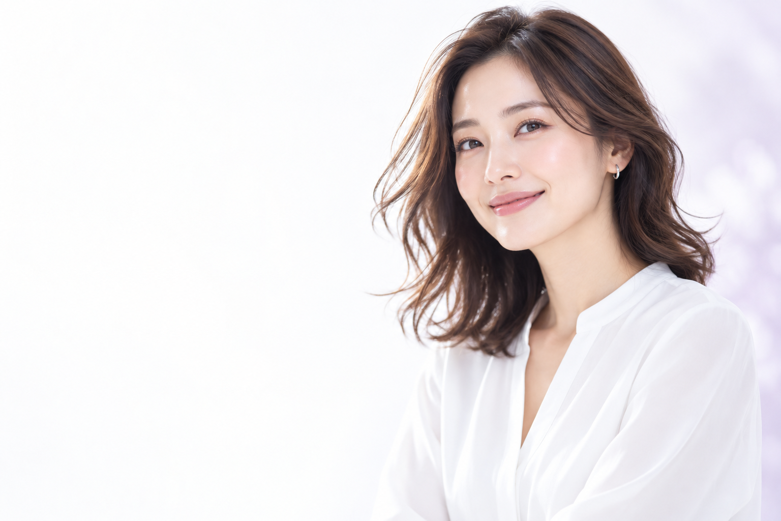 明るい表情と自然な髪の質感の美容イメージ